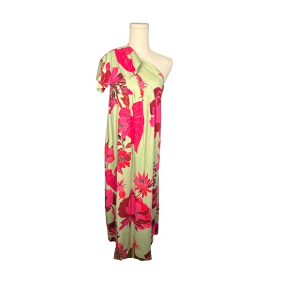 Farm Rio Fresh Garden One-Shoulder Linen Midi Dress (S) - Picture 11 of 12